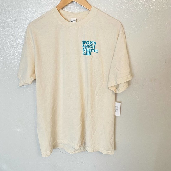 Sporty & Rich Athletic Club Tee Shirt Cream Size S - Picture 2 of 8